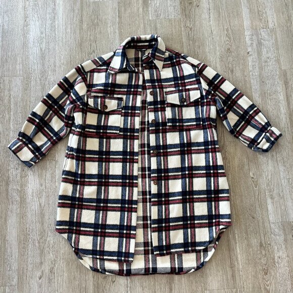 Fashion Nova Jackets & Blazers - Womens Fashion Nova White/Red/Blue Plaid Heavyweight Trench Jacket/Coat - S/M